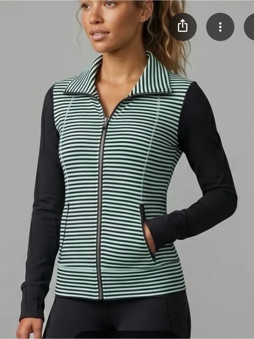 Lululemon Daily Yoga Striped Mint and Black Zip-Up Jacket - SZ 10